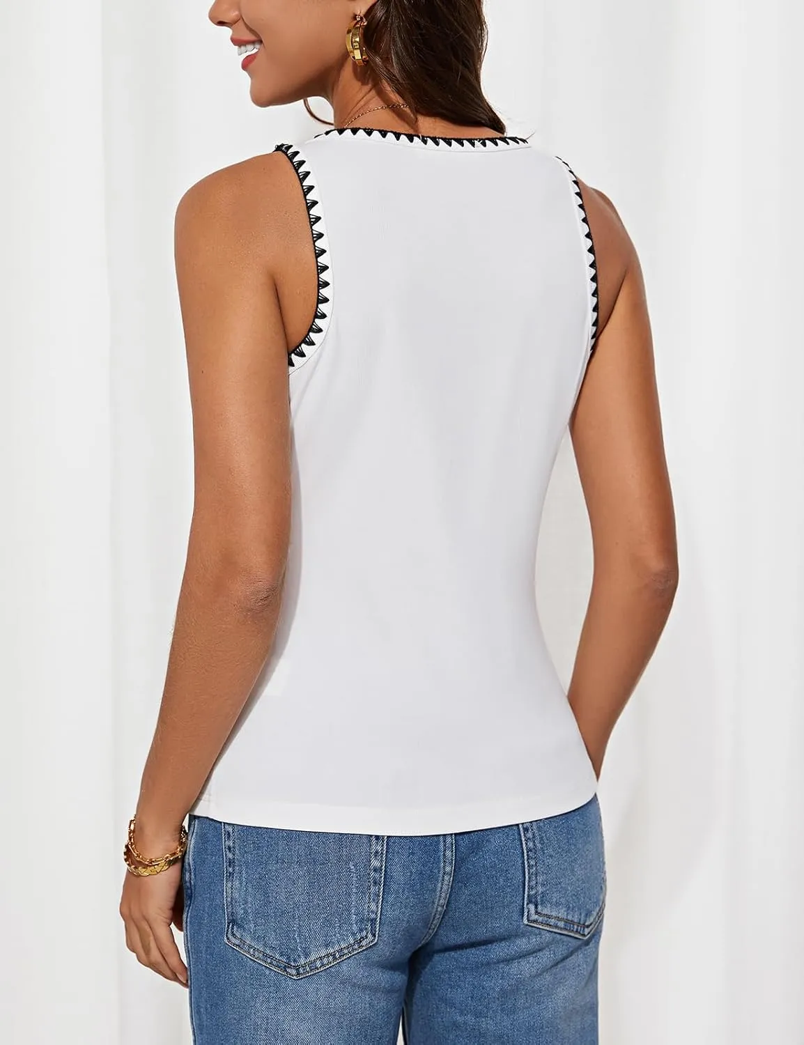 GRACE KARIN Tank Tops for Women Ribbed Crewneck Tank Summer Casual Basic Slim Fitted Shirt Contrast Color Blouses