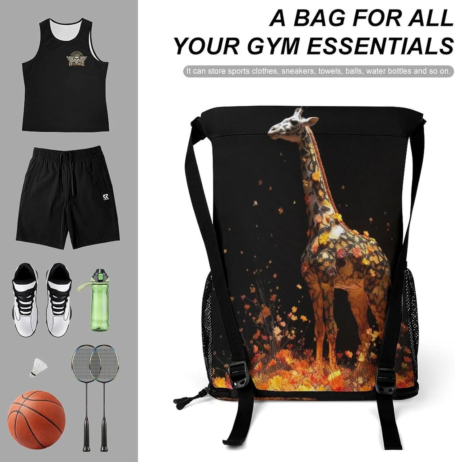 Gym Bag for Women Men Colorful GiraffeTravel Duffel Bag Large Capacity Sports Drawstring Backpack
