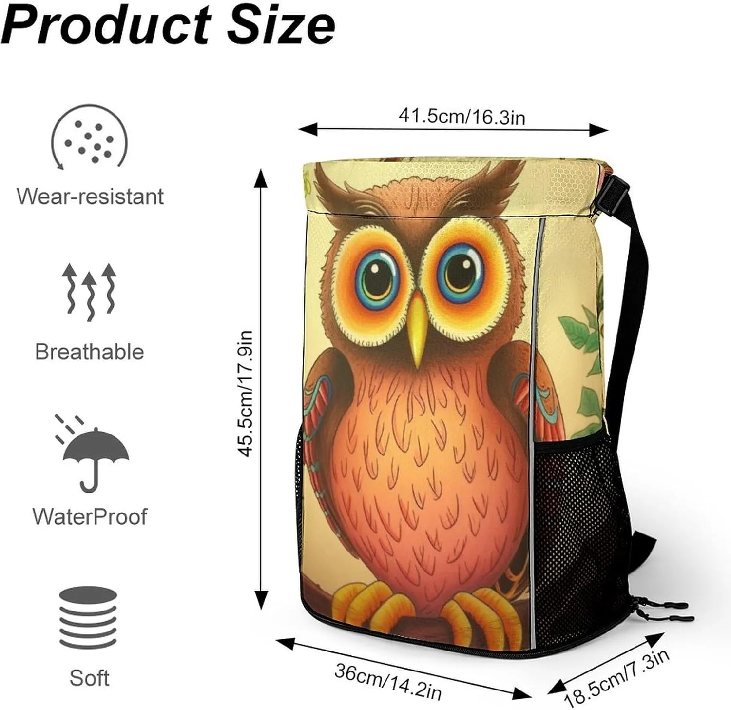 Gym Bag for Women Men Owl BeliefsTravel Duffel Bag Large Capacity Sports Drawstring Backpack