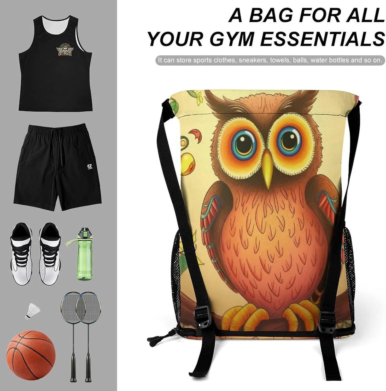 Gym Bag for Women Men Owl BeliefsTravel Duffel Bag Large Capacity Sports Drawstring Backpack