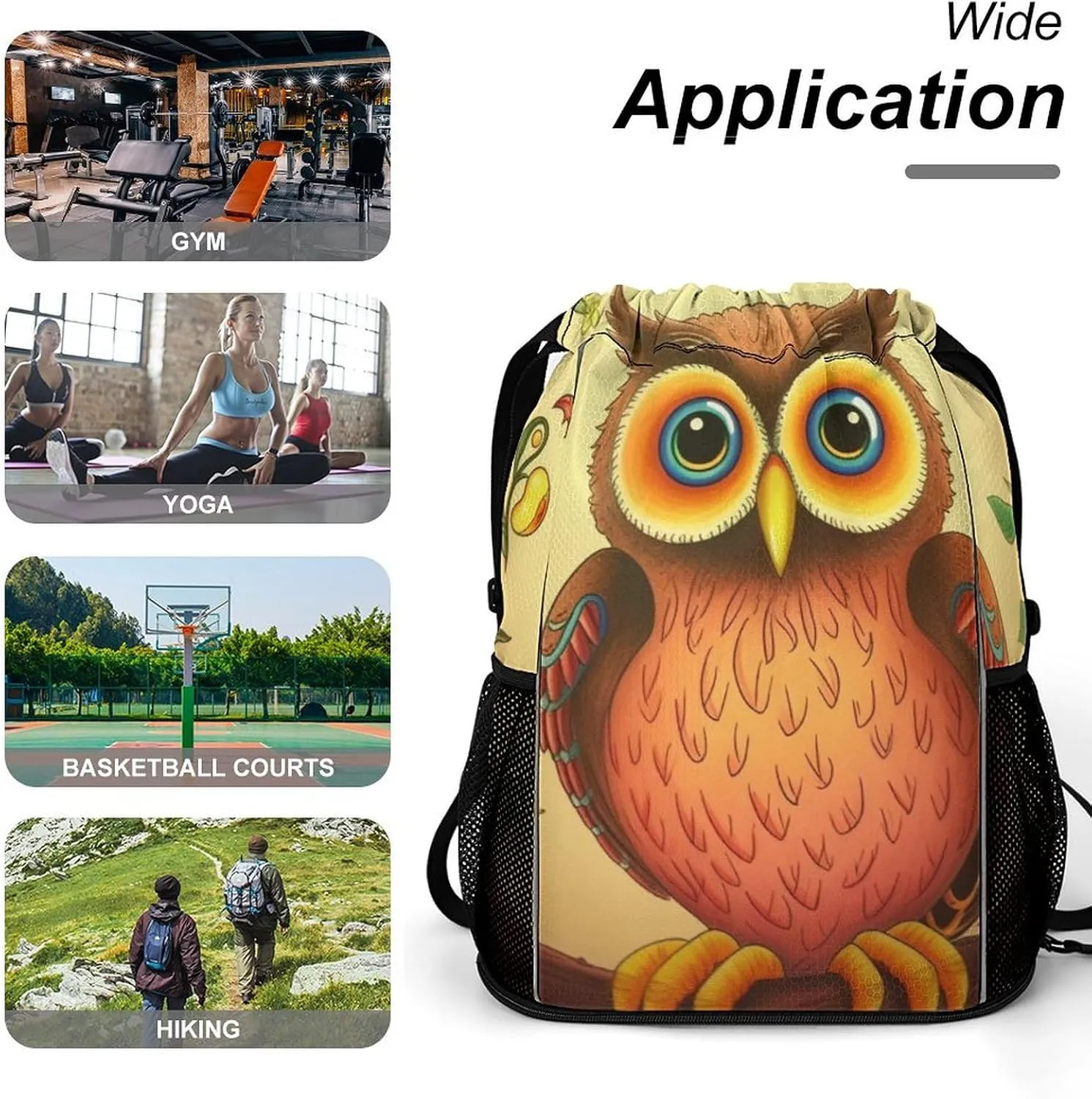 Gym Bag for Women Men Owl BeliefsTravel Duffel Bag Large Capacity Sports Drawstring Backpack