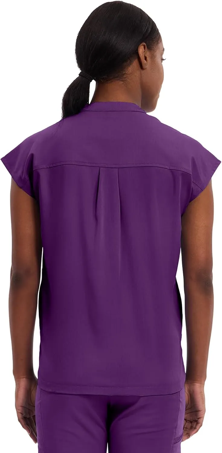 Healing Hands Women's Scrub Top Relaxed Fit Journey Top - 2 Pockets with Knit Details, Dolman Sleeve and Rounded Hem - 2152