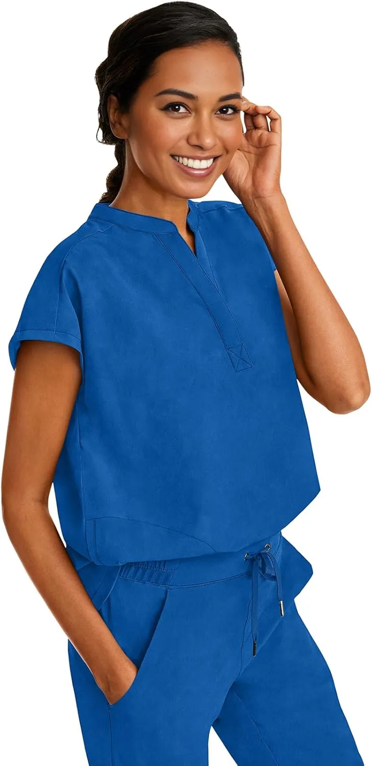 Healing Hands Women's Scrub Top Relaxed Fit Journey Top - 2 Pockets with Knit Details, Dolman Sleeve and Rounded Hem - 2152