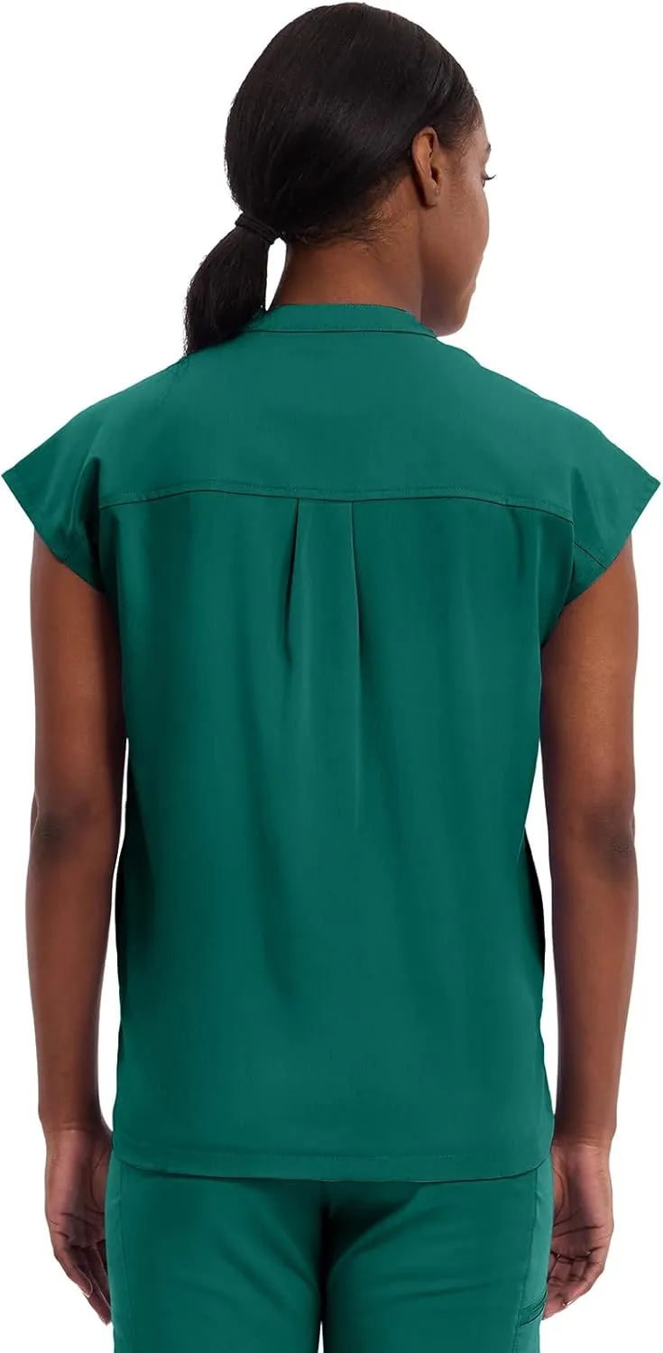 Healing Hands Women's Scrub Top Relaxed Fit Journey Top - 2 Pockets with Knit Details, Dolman Sleeve and Rounded Hem - 2152