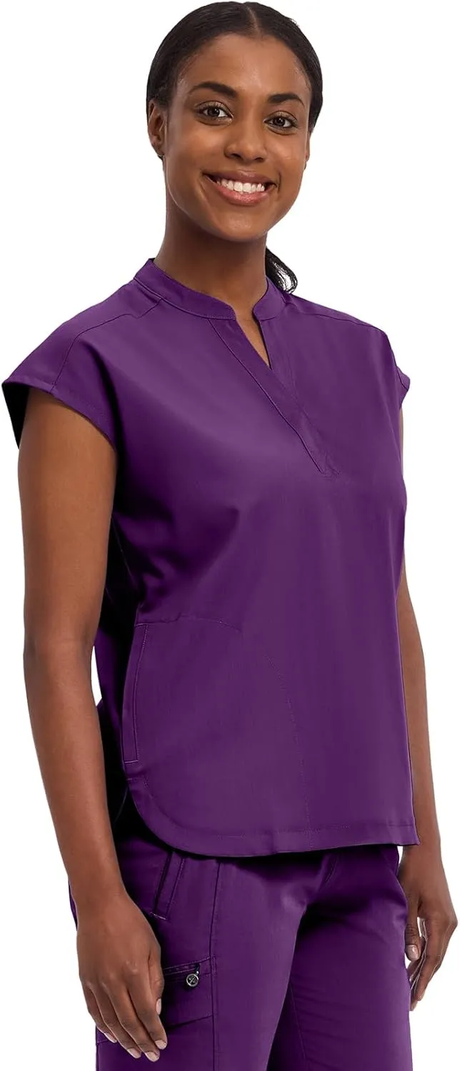 Healing Hands Women's Scrub Top Relaxed Fit Journey Top - 2 Pockets with Knit Details, Dolman Sleeve and Rounded Hem - 2152