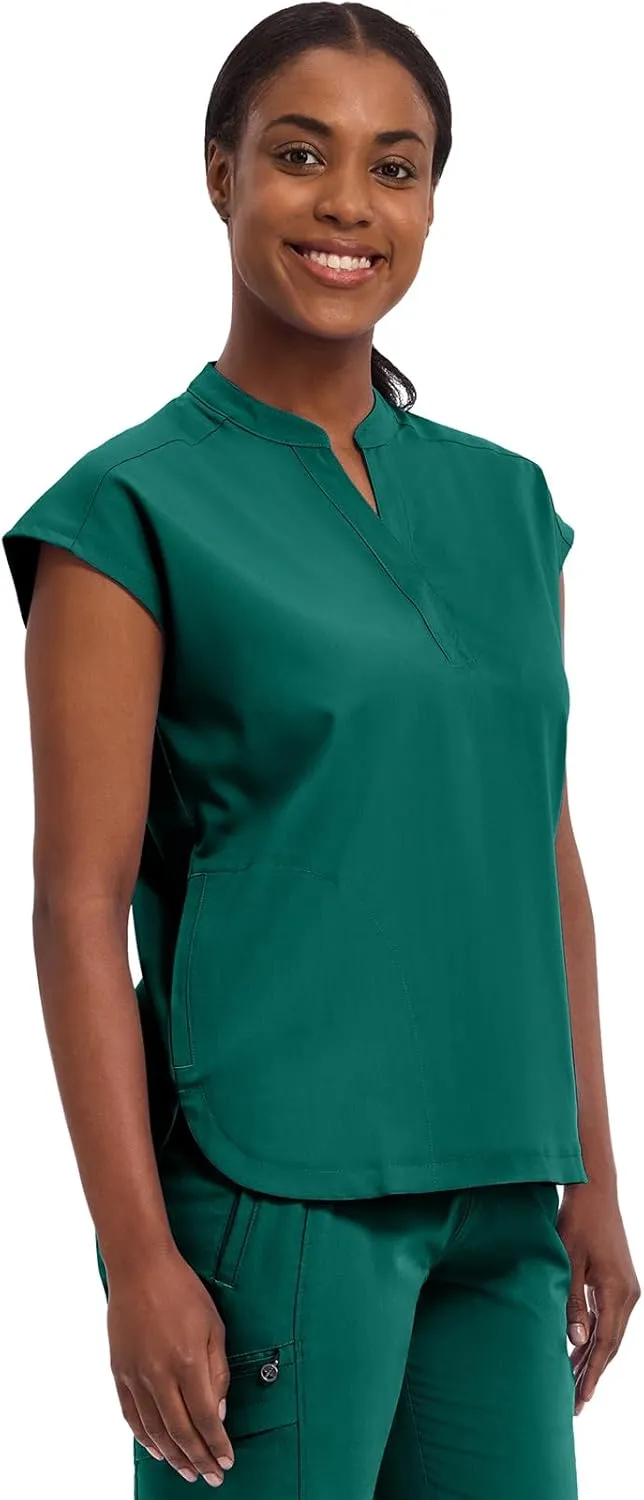Healing Hands Women's Scrub Top Relaxed Fit Journey Top - 2 Pockets with Knit Details, Dolman Sleeve and Rounded Hem - 2152