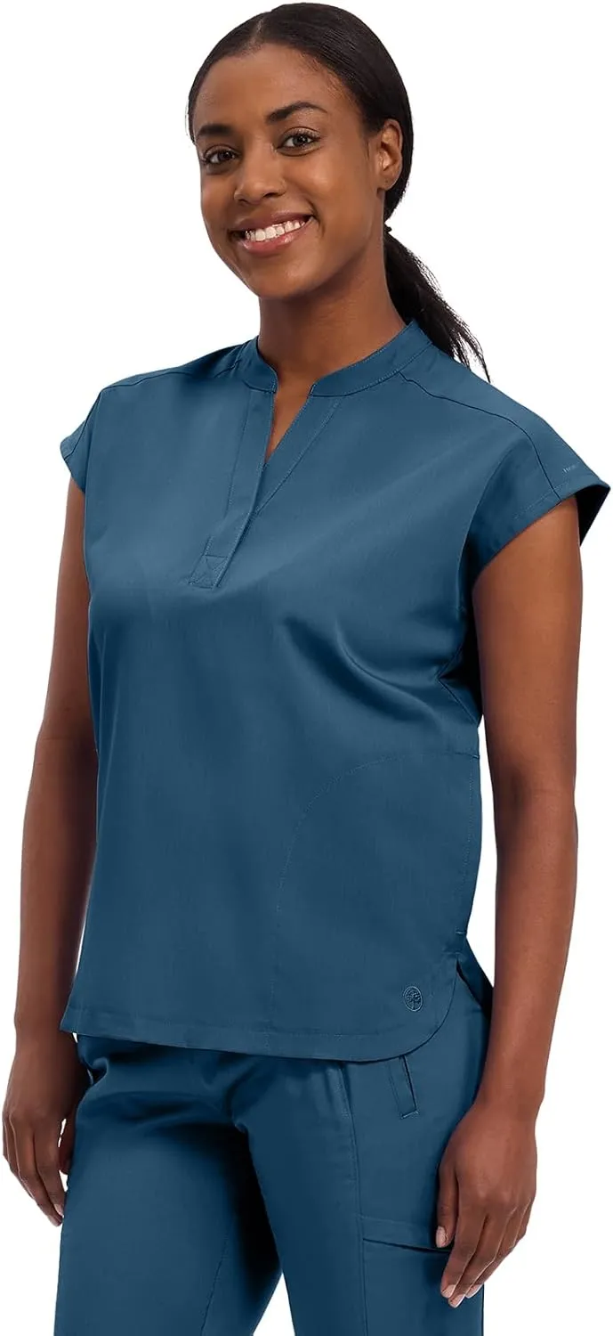 Healing Hands Women's Scrub Top Relaxed Fit Journey Top - 2 Pockets with Knit Details, Dolman Sleeve and Rounded Hem - 2152