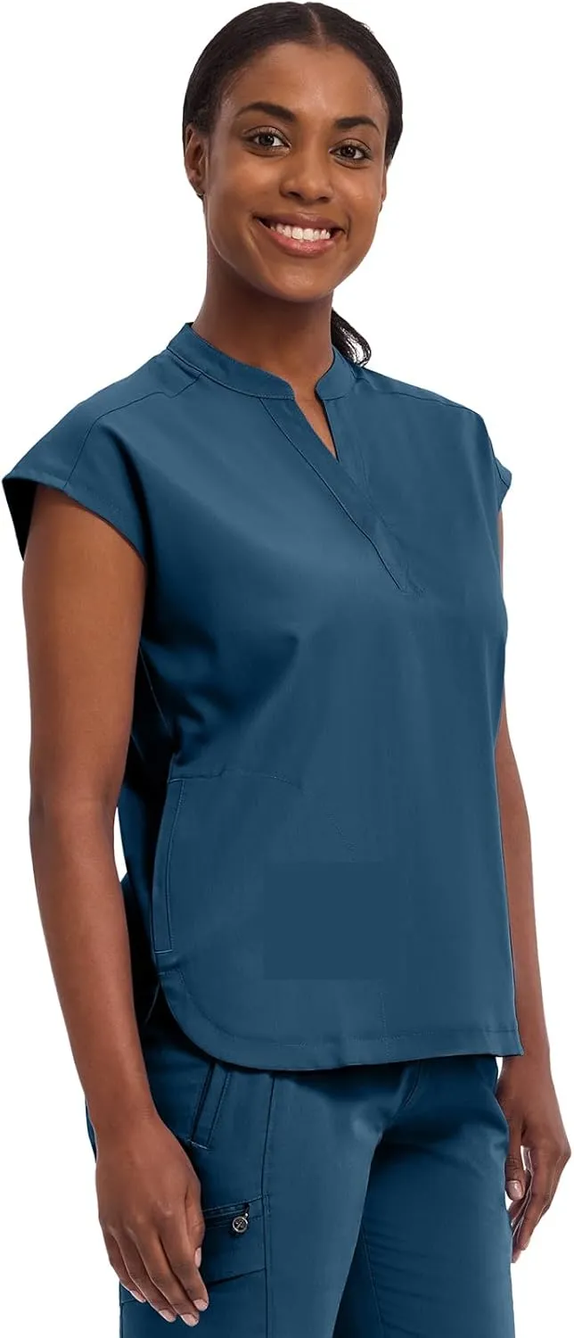 Healing Hands Women's Scrub Top Relaxed Fit Journey Top - 2 Pockets with Knit Details, Dolman Sleeve and Rounded Hem - 2152