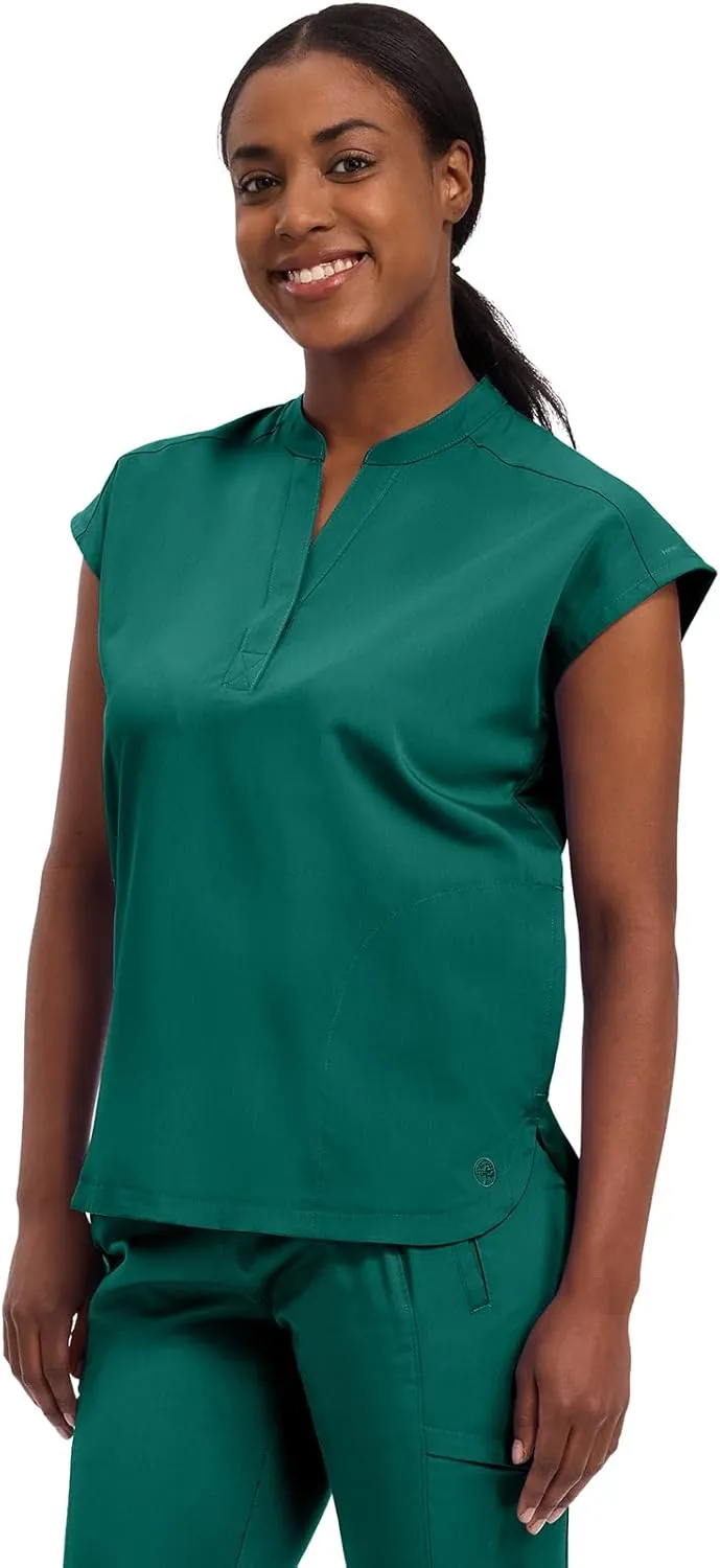 Healing Hands Women's Scrub Top Relaxed Fit Journey Top - 2 Pockets with Knit Details, Dolman Sleeve and Rounded Hem - 2152