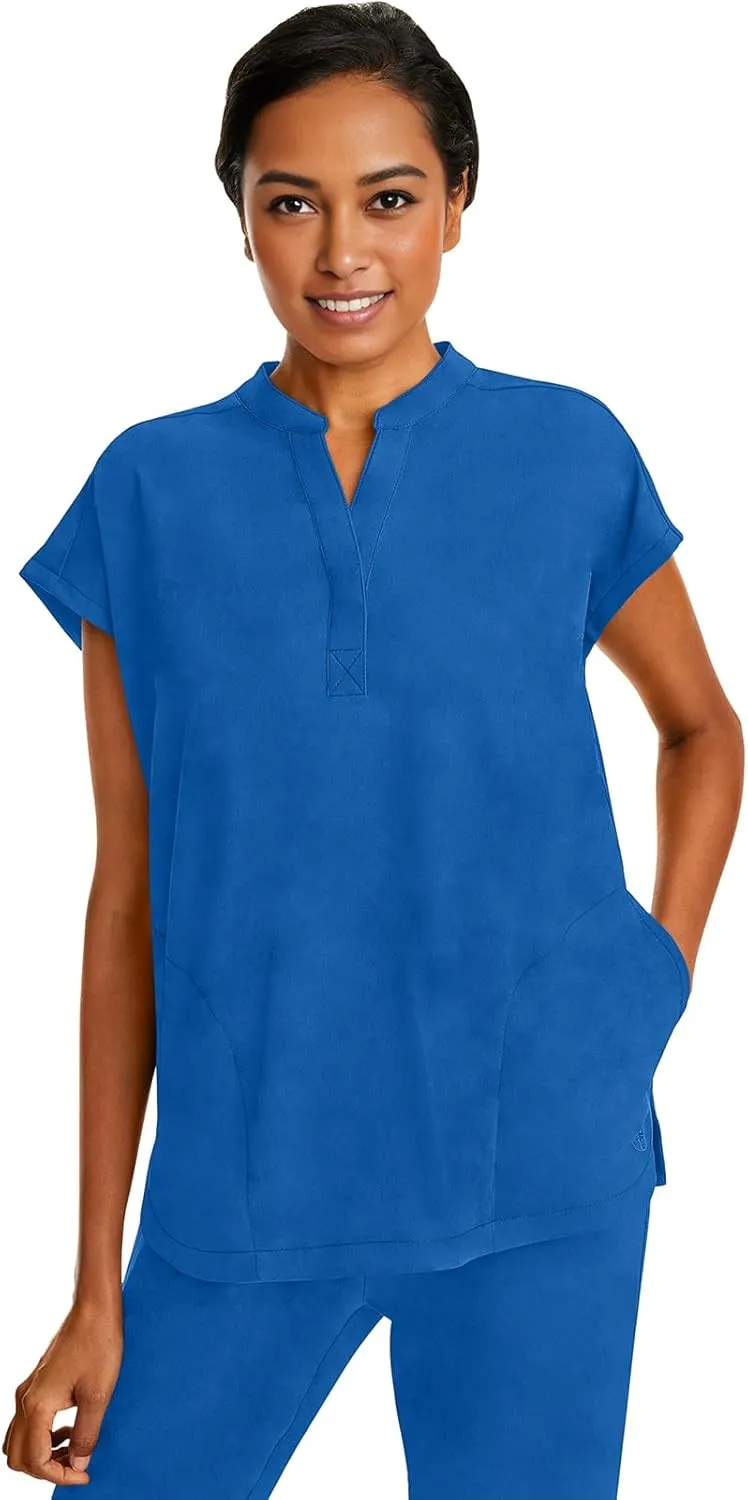Healing Hands Women's Scrub Top Relaxed Fit Journey Top - 2 Pockets with Knit Details, Dolman Sleeve and Rounded Hem - 2152