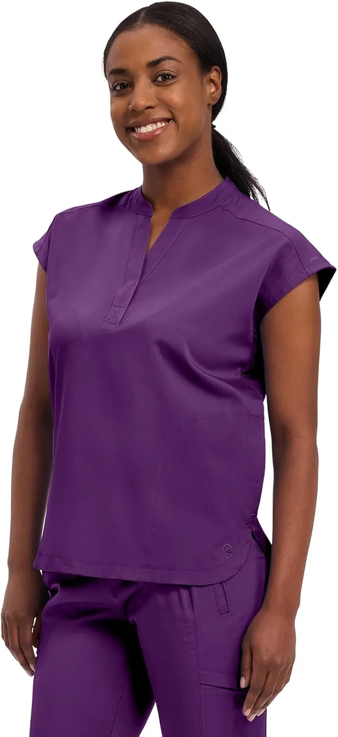 Healing Hands Women's Scrub Top Relaxed Fit Journey Top - 2 Pockets with Knit Details, Dolman Sleeve and Rounded Hem - 2152