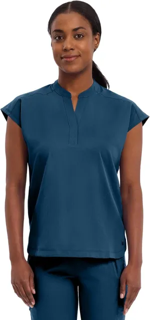 Healing Hands Women's Scrub Top Relaxed Fit Journey Top - 2 Pockets with Knit Details, Dolman Sleeve and Rounded Hem - 2152
