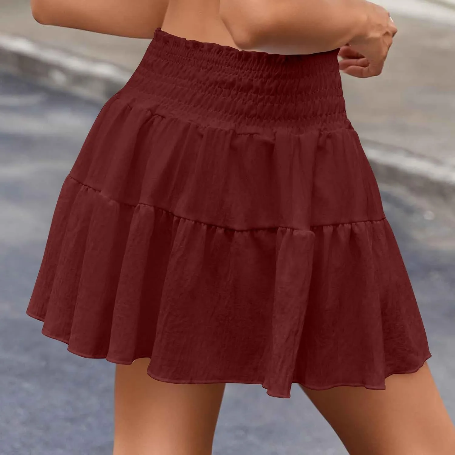 hlysgo Womens Skirts 2025 Summer Flowy A Line Short Skirt High Waisted Ruffle Mini Skirts Peplum Cute Skirt for Teen Girls