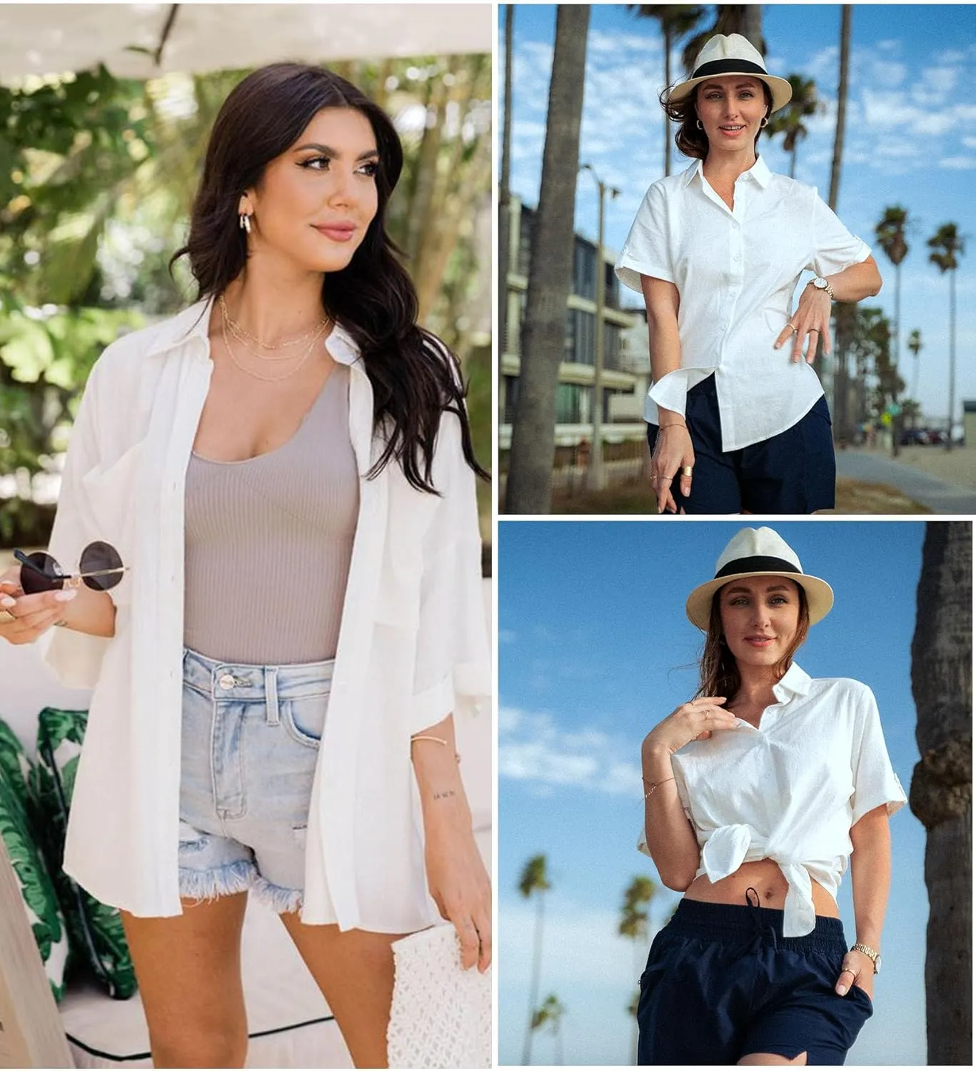 IN'VOLAND Womens Plus Size Linen Button Down Shirts Short Sleeve Cotton Casual Collared Shirt V Neck Summer Blouses Tops
