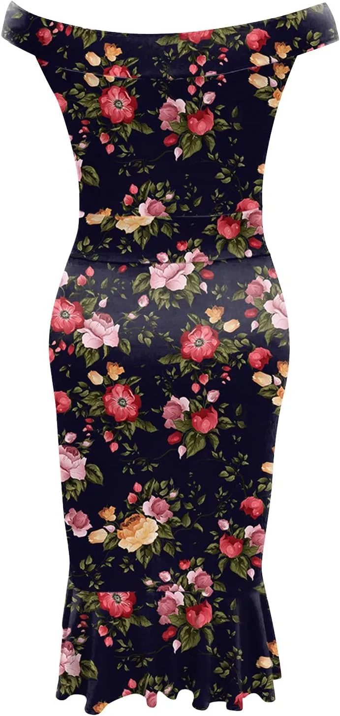 iQKA Women Sexy Cocktail Dress Ruffle Hem Sling Dresses Floral Print V Neck Sleeveless Pencil Dress Vestidos