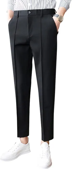 JEShifangjiusu Men's 4-Way Stretch Dress Pant Slim Fit Flat Front Business Trousers Straight-Fit Modern Chino Pant Suit Pant, Black, 34