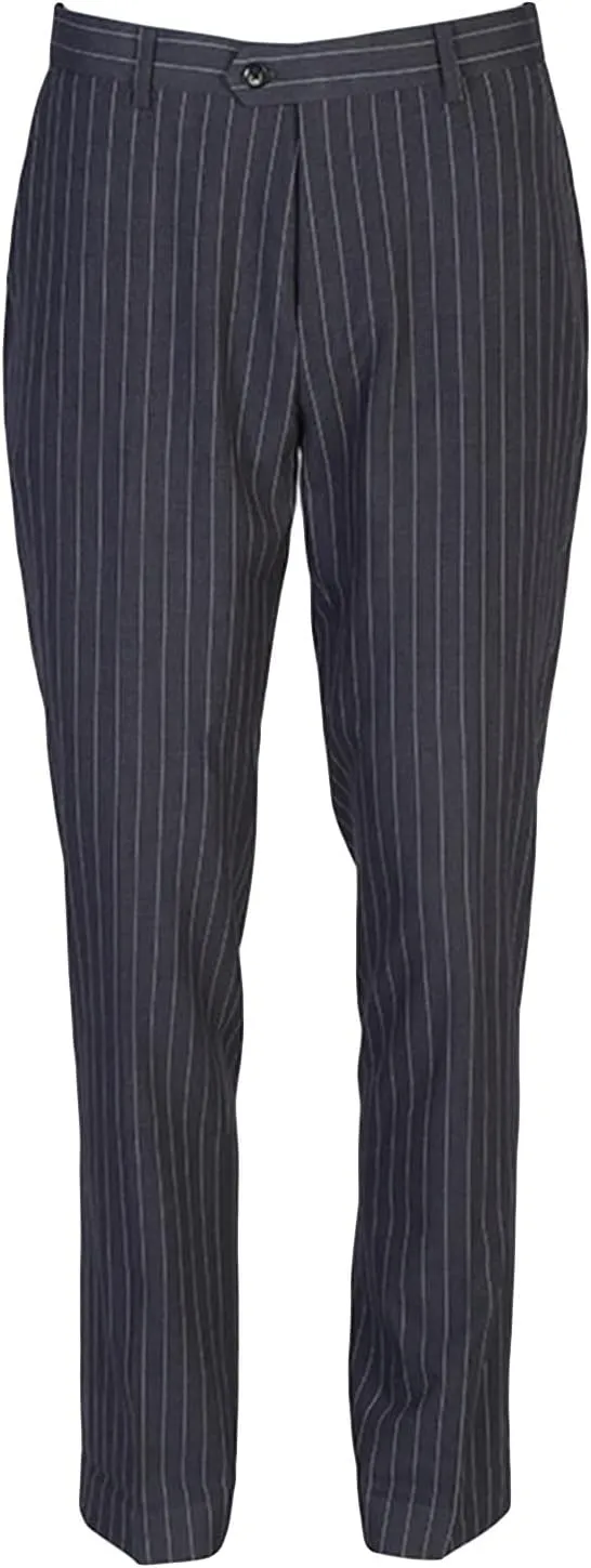 JEShifangjiusu Mens Casual Stripe Cotton Pants Fashion Retro Tapered Stretch Pant Slim Fit Business Dress Chino Pants, Grey, 32
