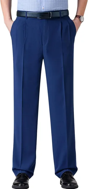 JEShifangjiusu Men's Classic Fit Flat Front Dress Pants Skinny Casual Business Chino Pants Stretch Slim Fit Skinny Suit Pants (42,Blue), Blue, 42