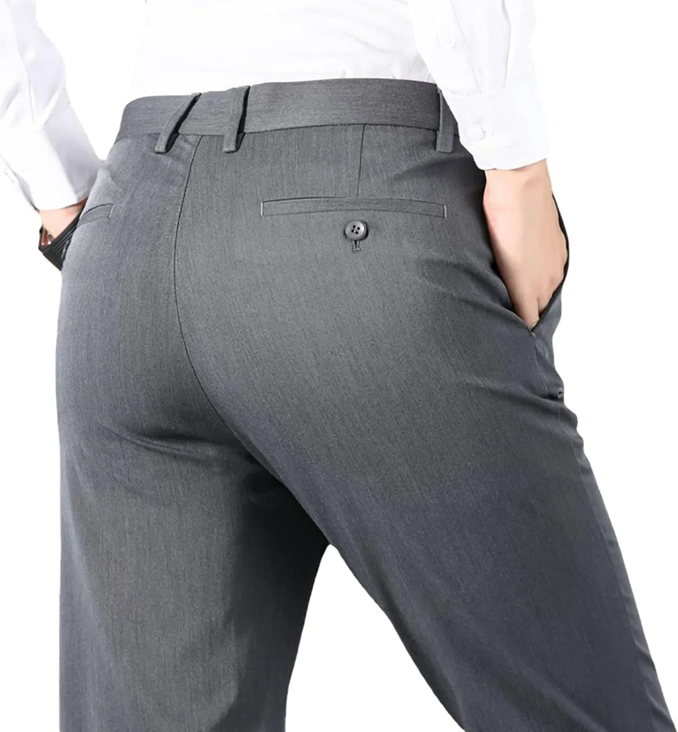 JEShifangjiusu Men's Skinny Fit Stretch Dress Pant Classic-Fit Wrinkle-Resistant Pleated Chino Pant Lightweight Athletic Pant
