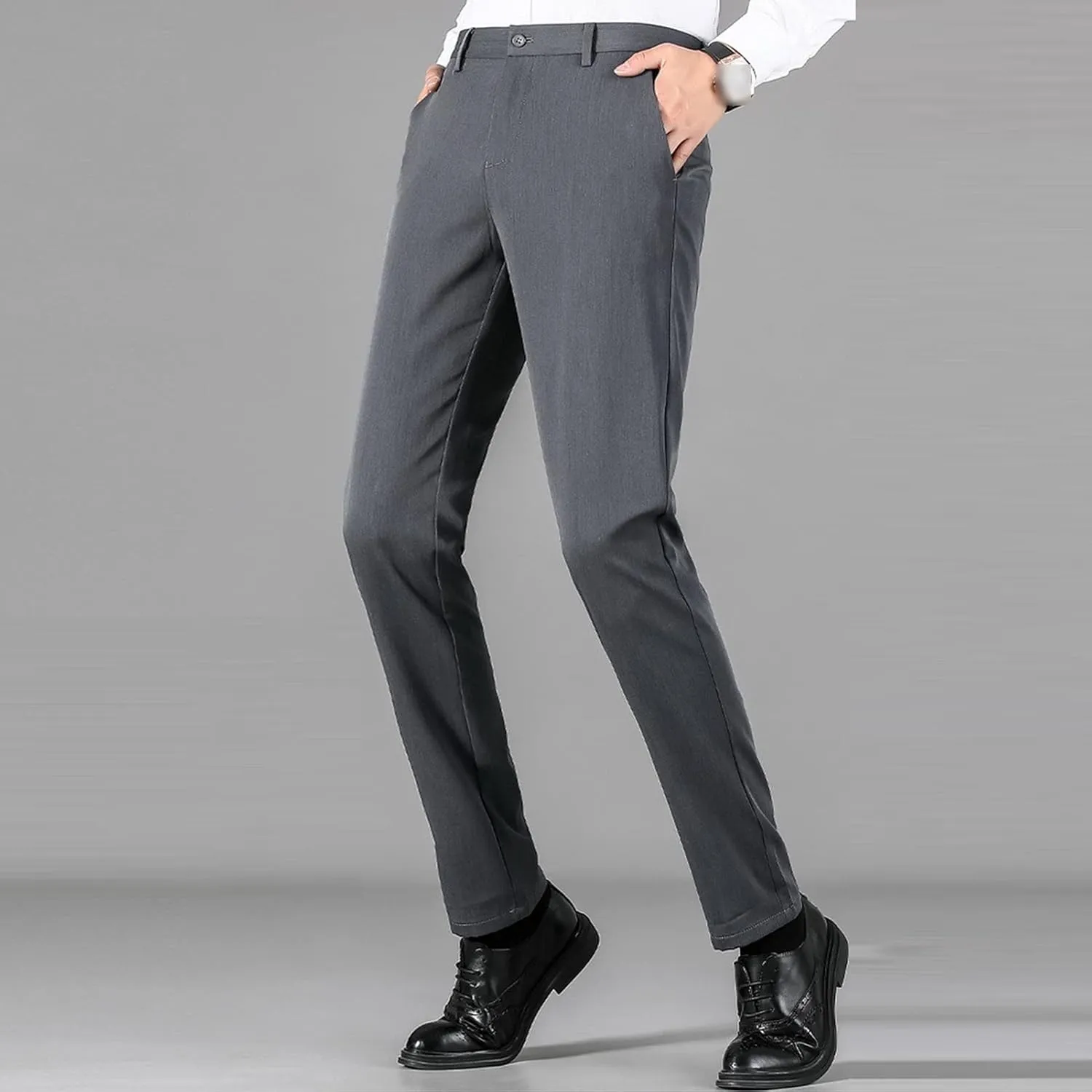 JEShifangjiusu Men's Skinny Fit Stretch Dress Pant Classic-Fit Wrinkle-Resistant Pleated Chino Pant Lightweight Athletic Pant