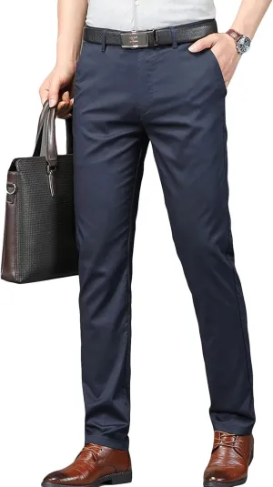 JEShifangjiusu Men's Slim Fit Dress Pant Straight-Fit Casual Stretch Khaki Pant Wrinkle-Resistant Flat-Front Chino Pant (33,Blue), Blue, 33