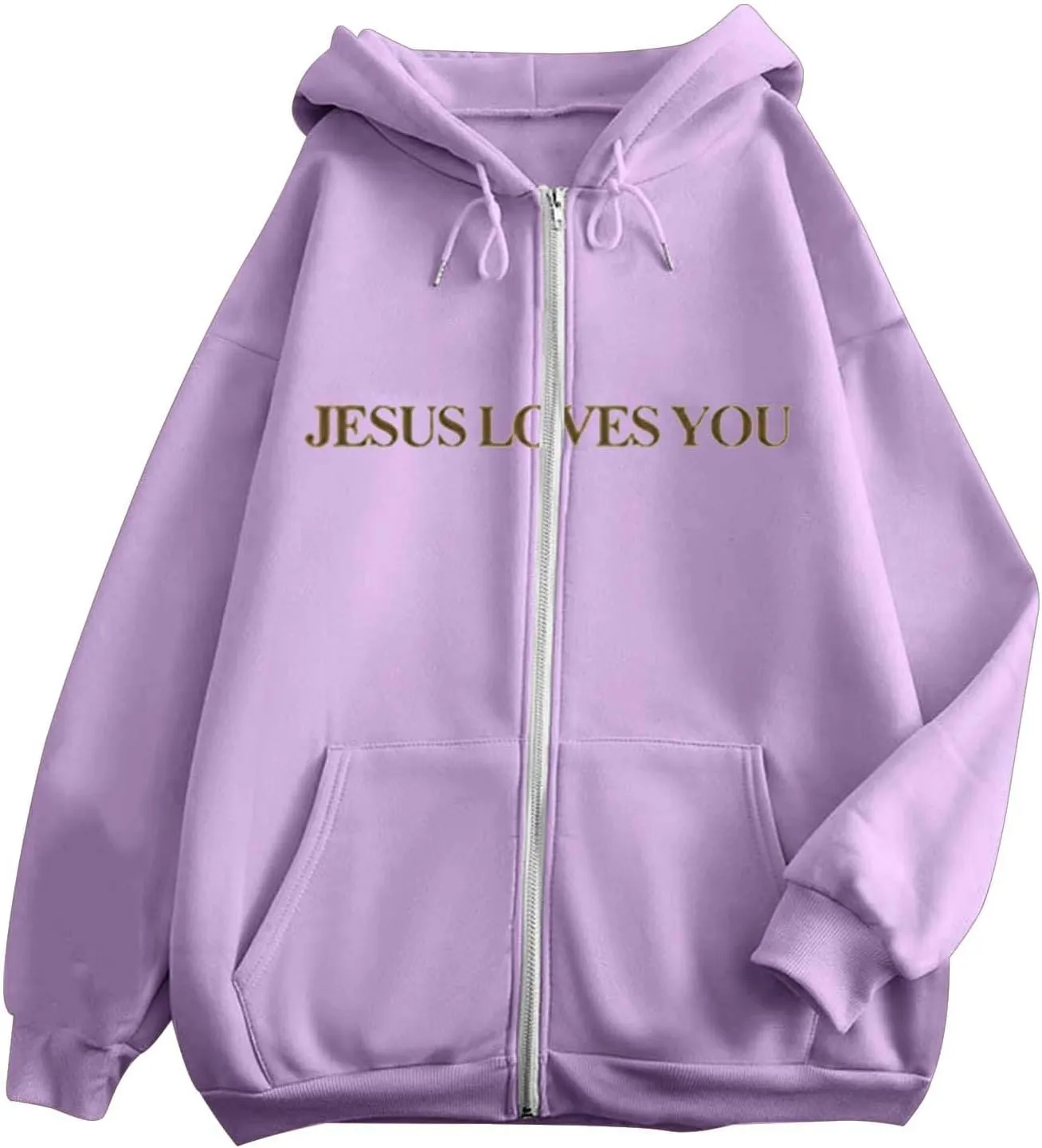 Jesus Loves You Zip Up Christian Hoodies for Women Bible Verse Oversized Long Sleeve Pockets Drawstring Sweatshirts