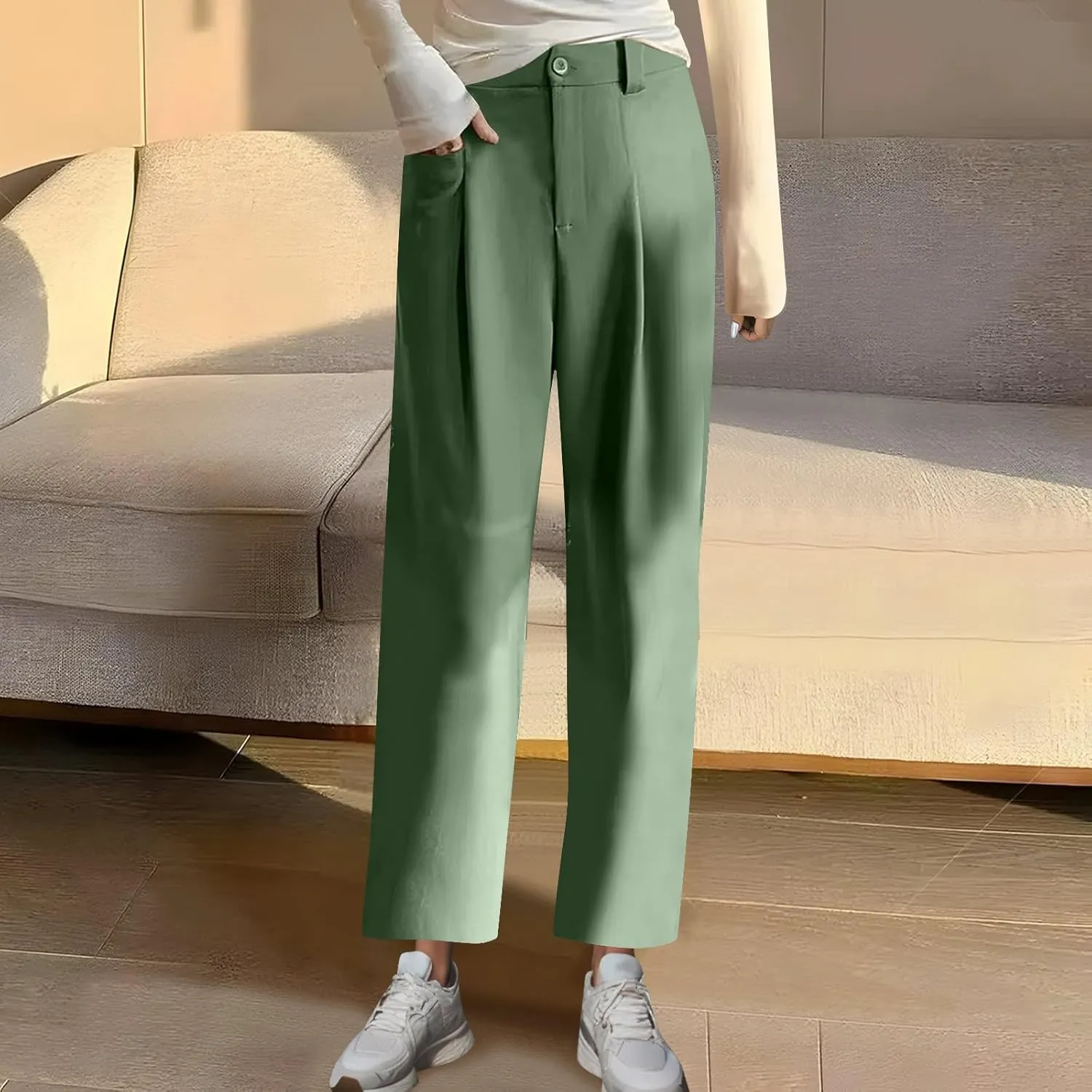 JOAU Women High Waist Palazzo Pants Casual Wide Leg Crop Trousers Button Down Loose Pocket Work Office Business Suit Pants