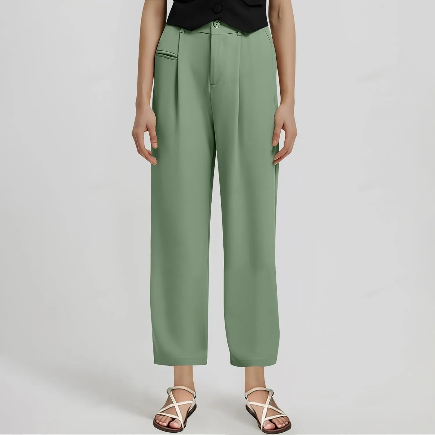 JOAU Women High Waist Palazzo Pants Casual Wide Leg Crop Trousers Button Down Loose Pocket Work Office Business Suit Pants