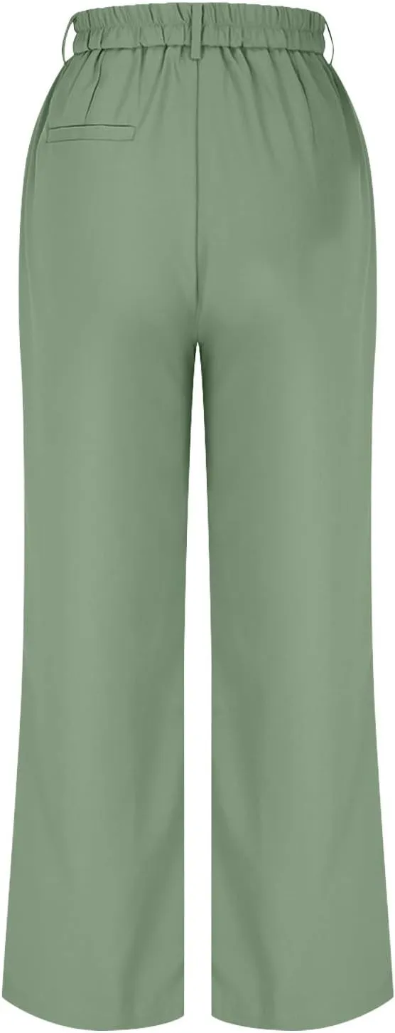 JOAU Women High Waist Palazzo Pants Casual Wide Leg Crop Trousers Button Down Loose Pocket Work Office Business Suit Pants