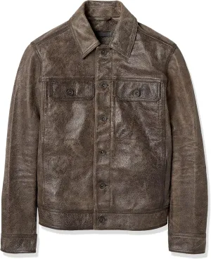 John Varvatos Men's Saul Leather Trucker Jacket