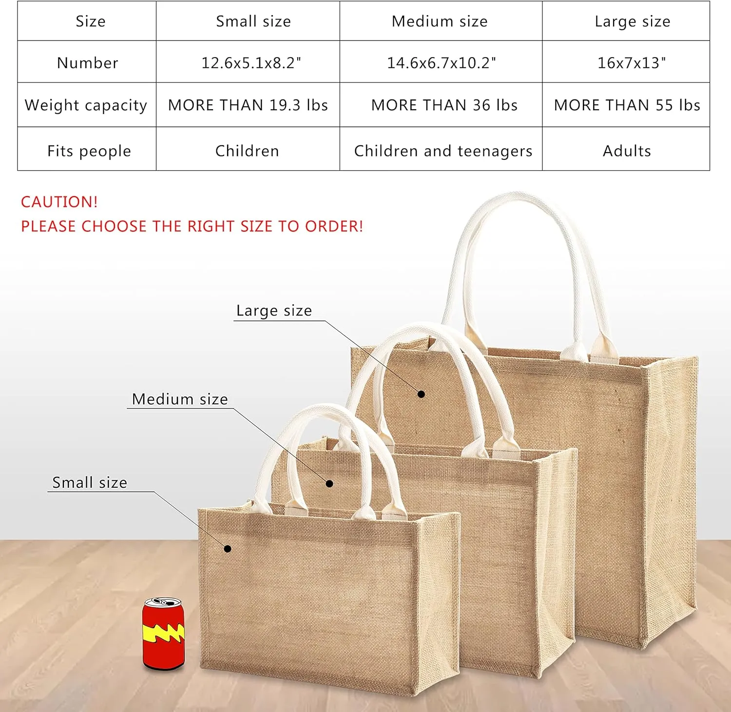 Jute Travel Bags with Handles Bulk, Set of 10 Burlap Tote Bags Large Size 16.5" x 7" x 13", Reusable Bag for Shopping, Beach, Bridesmaid