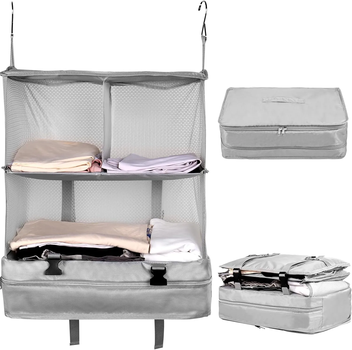 JY Portable Hanging Travel Shelves Large Capacity Hanging Packing Luggage Organizer Foldable Hanging Travel Organizers Bag Breathable Travel Packing Garment Bag for Suitcase GUANSHANG