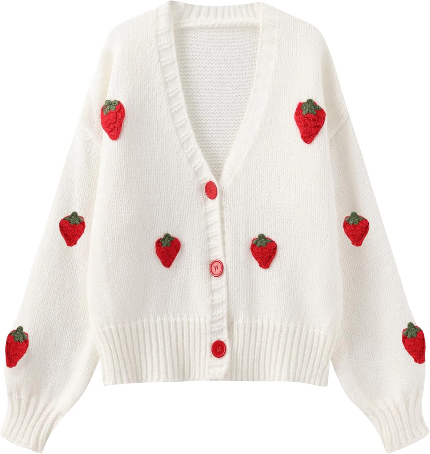 Kawaii Sweet Japanese Women's Fruit Strawberry Pink Embroidery Printed Button Knitted Cardigan Sweater Coat