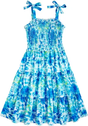 Kids4ever Girls Spaghetti Strap Dress 6-12Y Kids Sleeveless Cami Dresses Summer Beach Smocked Tiered Sundress with Pockets