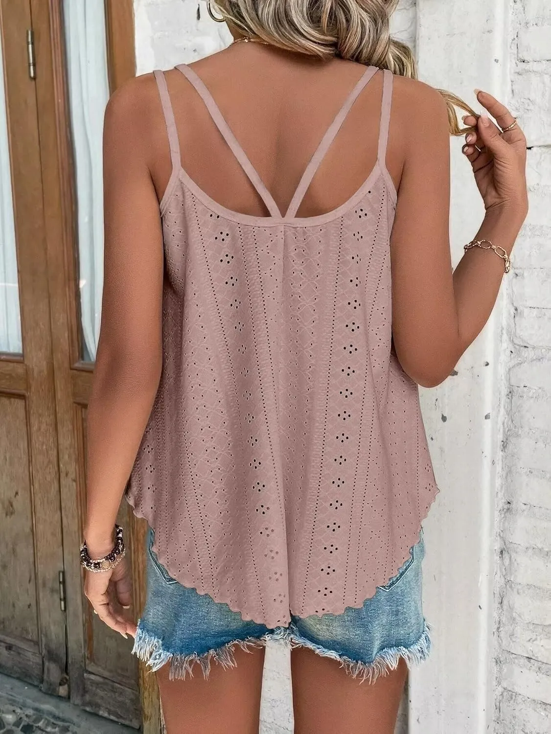 KKJ Womens Tank Tops Eyelet Textured Sleeveless Scoop Neck Loose Casual 2025 Summer Fall Trendy Clothes Flowy Shirts