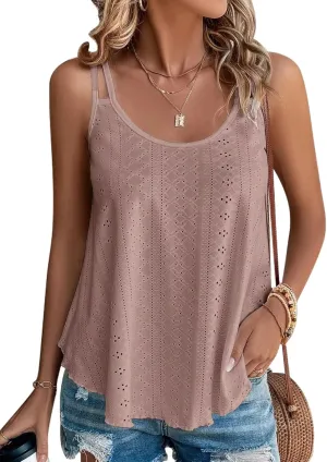 KKJ Womens Tank Tops Eyelet Textured Sleeveless Scoop Neck Loose Casual 2025 Summer Fall Trendy Clothes Flowy Shirts