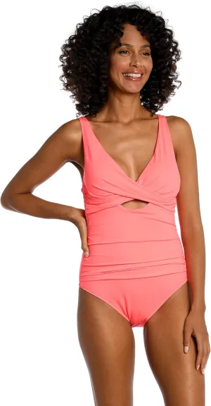 La Blanca Women's One Piece Swimsuit Cross Front Keyhole Island Goddess Bathing Suit