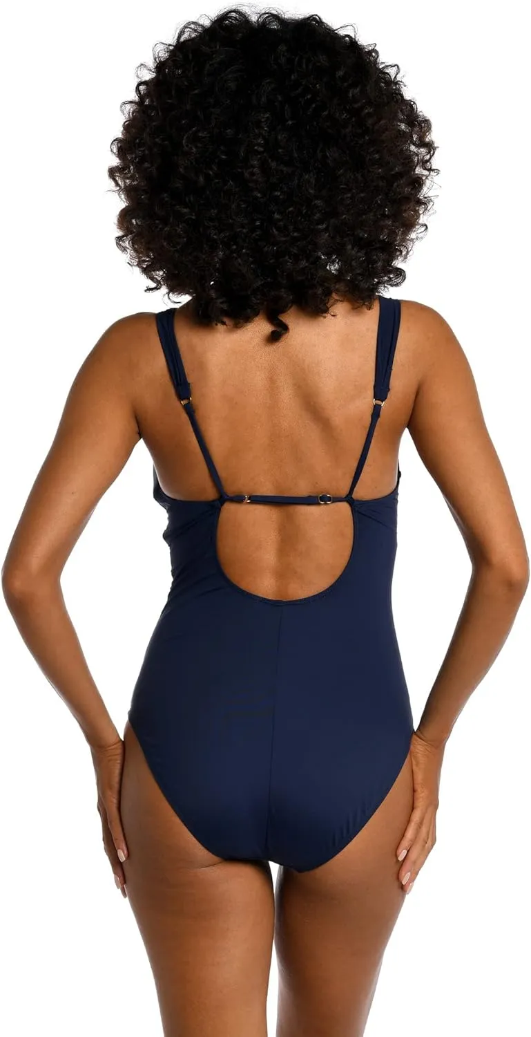La Blanca Women's One Piece Swimsuit Cross Front Keyhole Island Goddess Bathing Suit