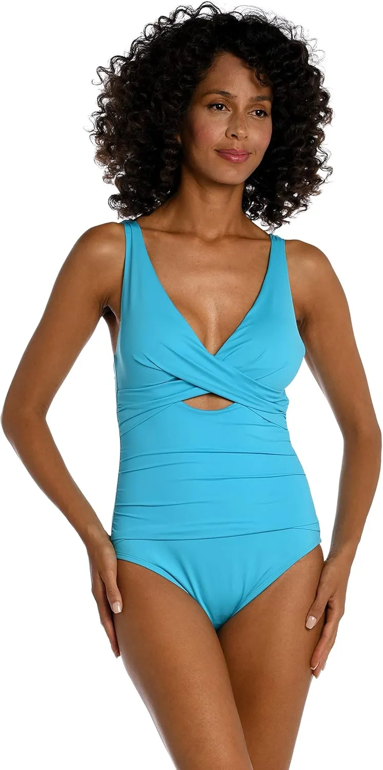 La Blanca Women's One Piece Swimsuit Cross Front Keyhole Island Goddess Bathing Suit