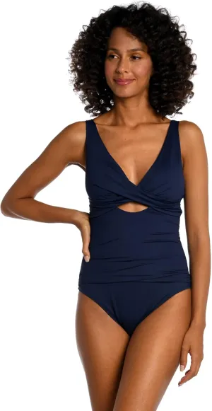 La Blanca Women's One Piece Swimsuit Cross Front Keyhole Island Goddess Bathing Suit