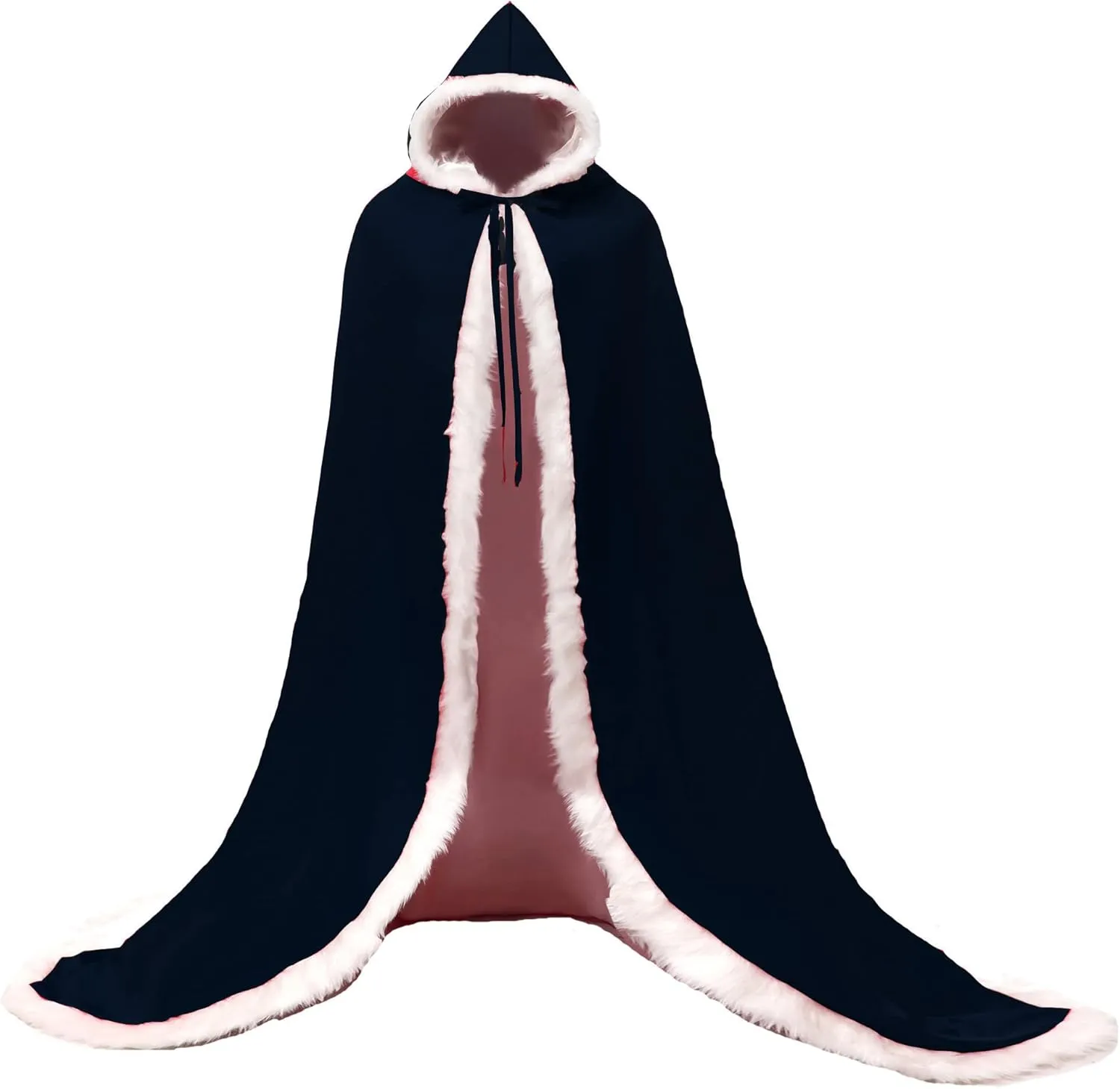 Lemai Warm Long Wedding Cloak Hooded Cape Winter Fur Trim and Hand Muff 71 IN