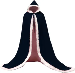Lemai Warm Long Wedding Cloak Hooded Cape Winter Fur Trim and Hand Muff 71 IN