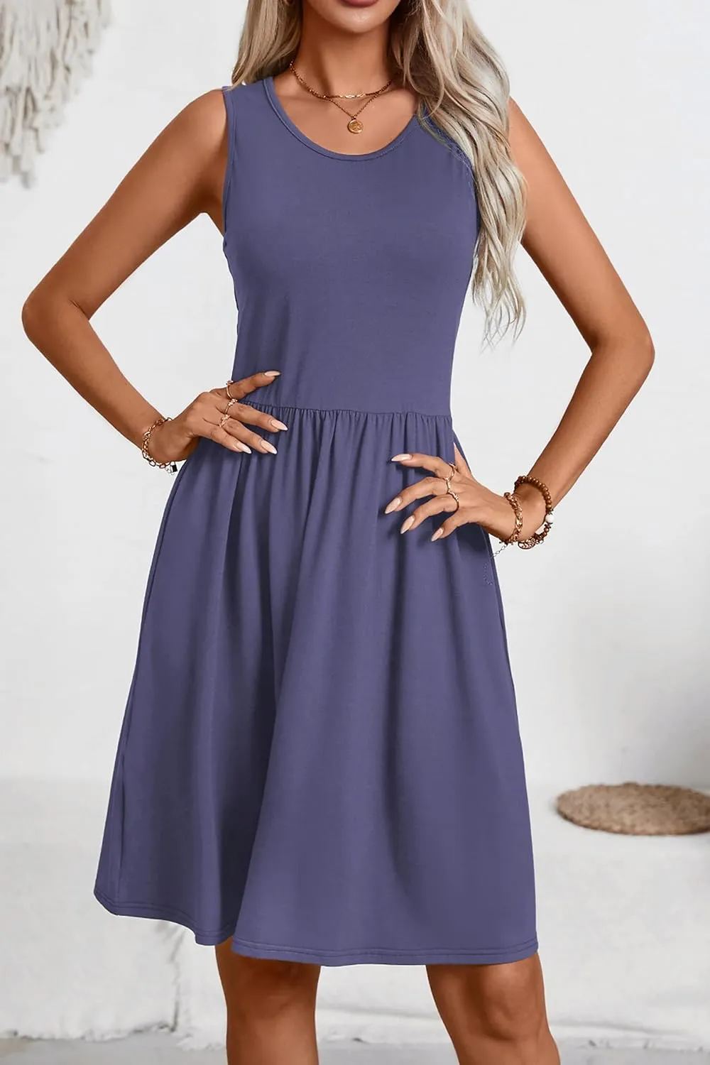 levaca Womens Summer Tank Dress Sleeveless Casual High Waist A-line Beach Sundress 2024
