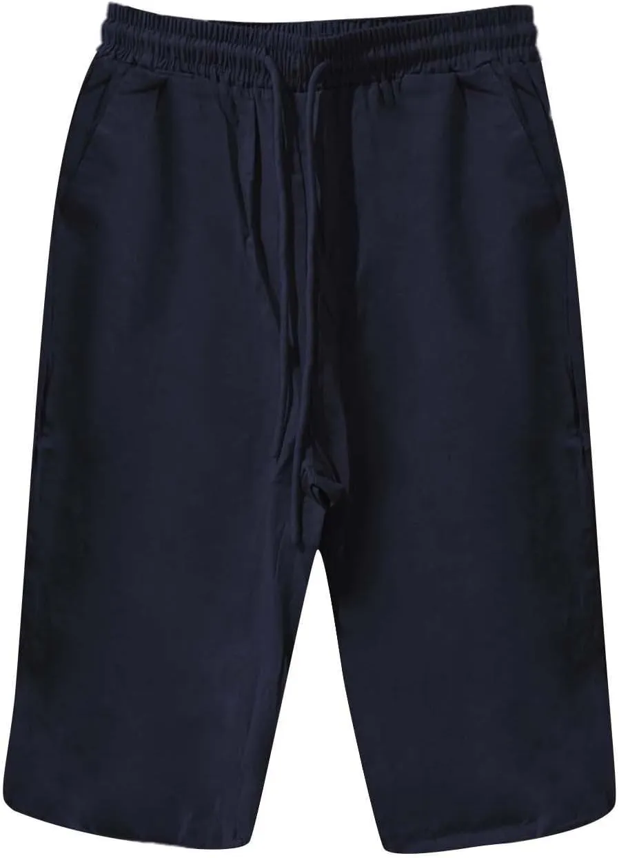 Linen Pants Women Drawstring Summer Loose Womens Capris Cotton Cargo Capri Pants for Women Stretch Petite Short