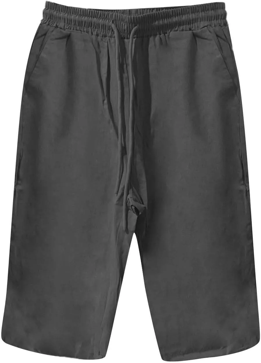 Linen Pants Women Drawstring Summer Loose Womens Capris Cotton Cargo Capri Pants for Women Stretch Petite Short