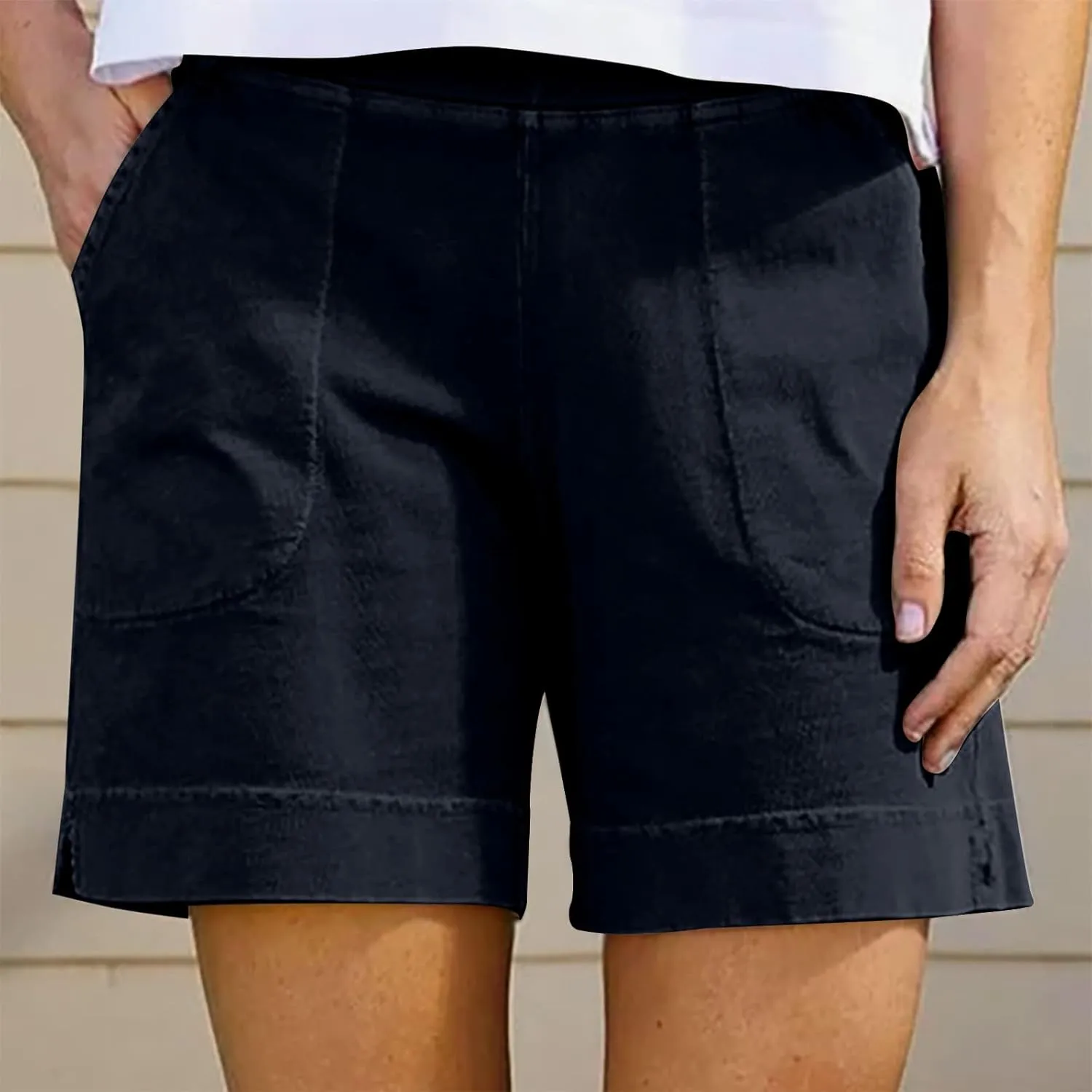 Linen Shorts for Women Summer Elastic High Waist Pant Beach Lounge Short Pants Vacation Outfits with Pockets