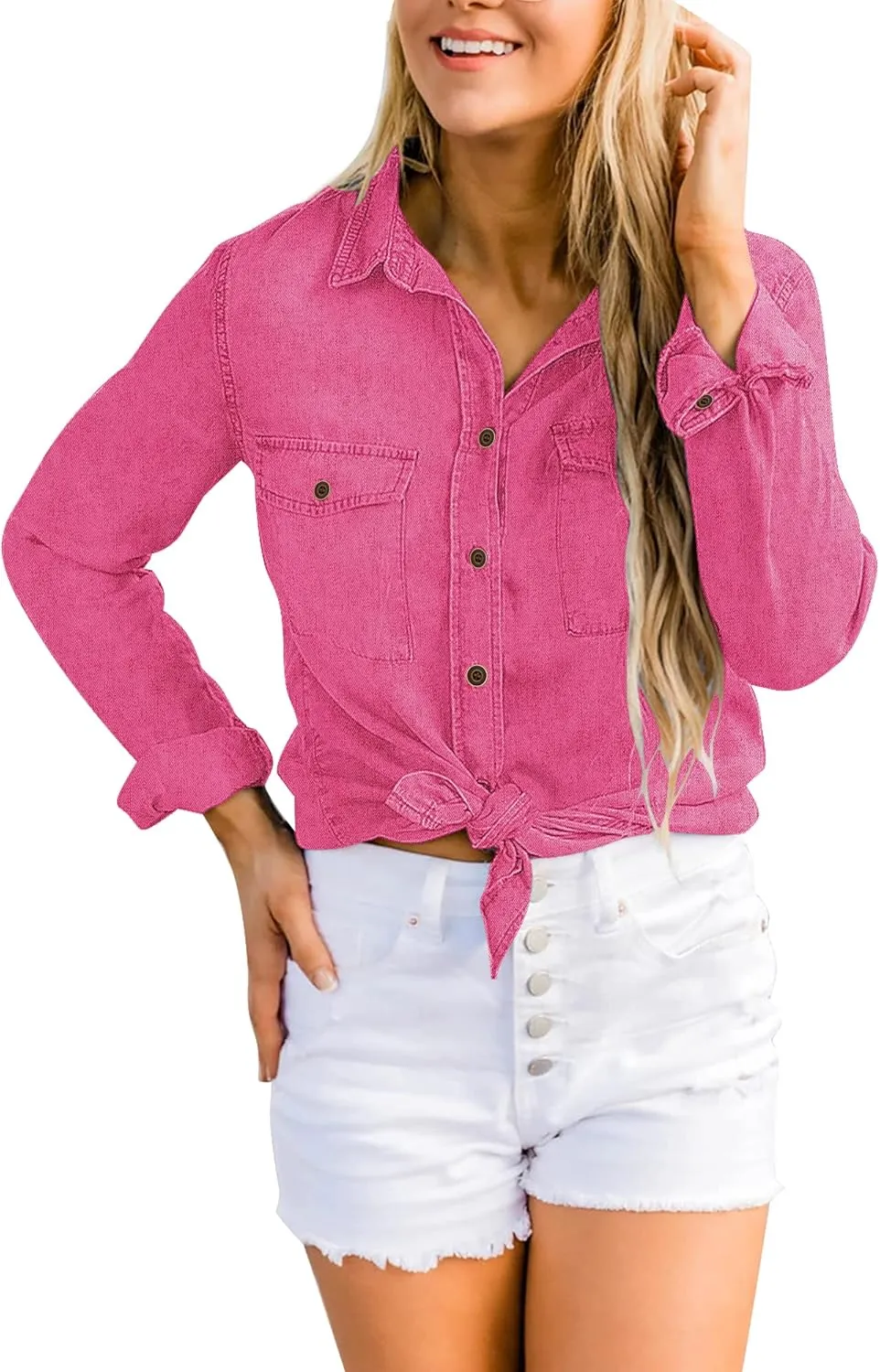 luvamia Denim Shirt Women Chambray Jean Western Shirts Long Sleeve Button Down Tops