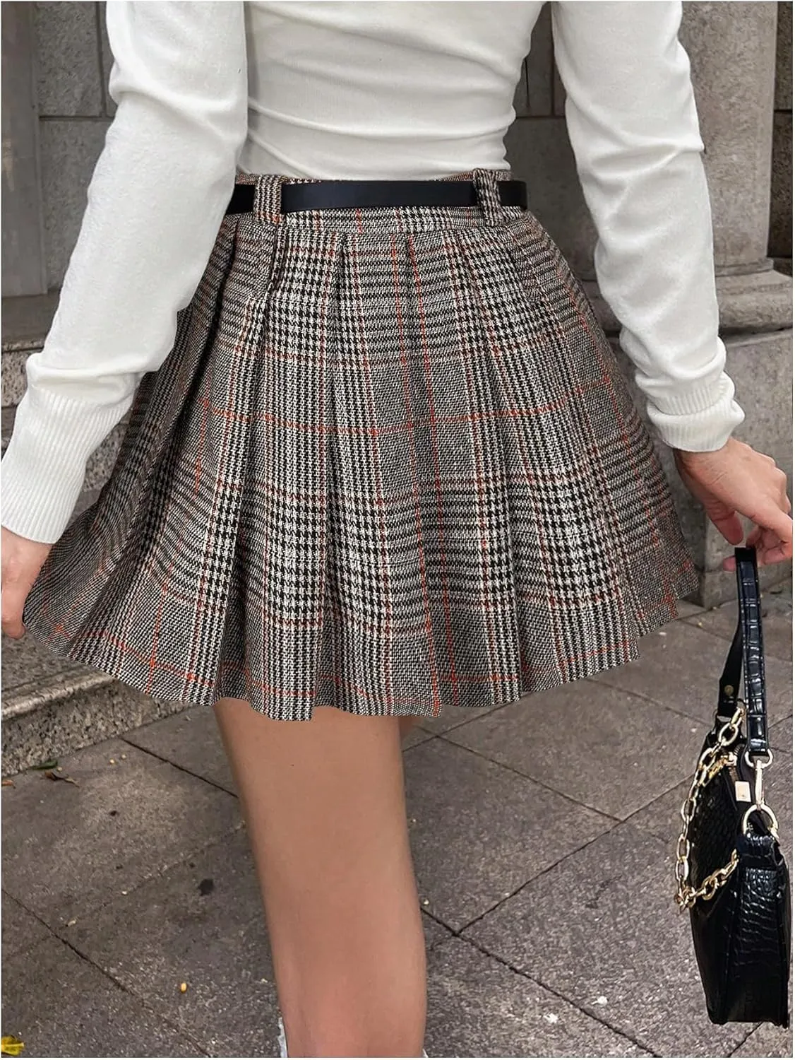 MakeMeChic Women's Tartan Plaid Pleated Mini Skirt Drop Waist A Line Skater Skirts