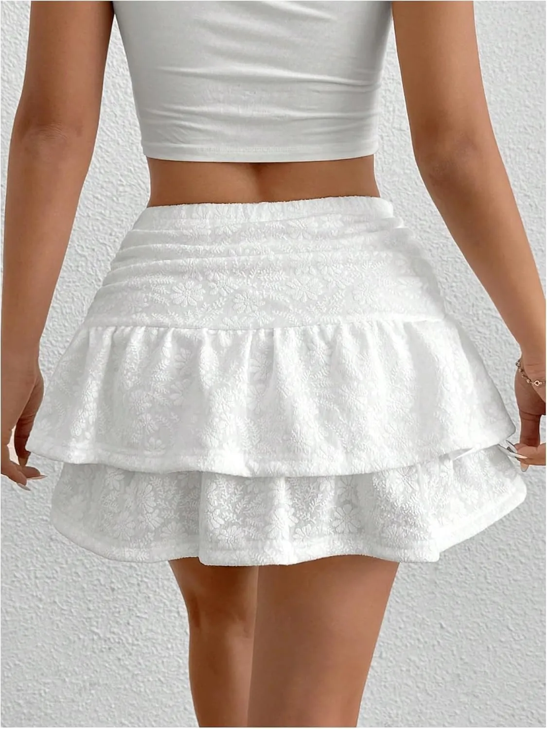 MakeMeChic Women's Y2k Mini Skirt Ruffle Skirt with Short Asymmetrical Lace Pleated Micro Skirt Skort