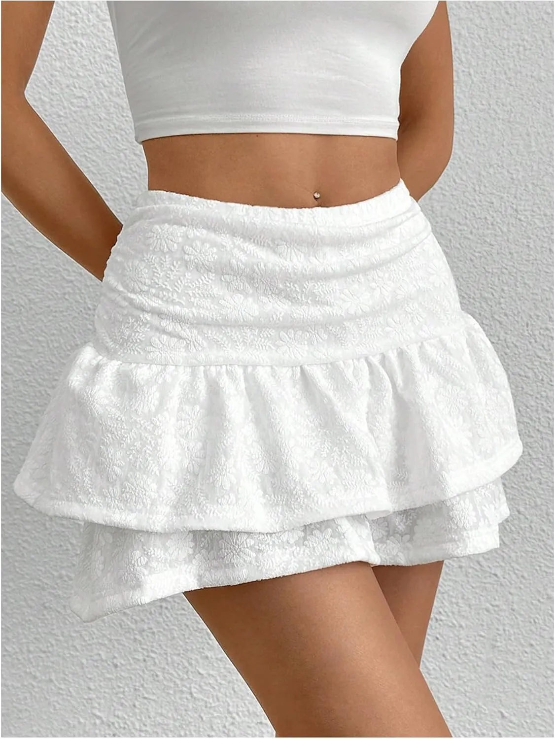 MakeMeChic Women's Y2k Mini Skirt Ruffle Skirt with Short Asymmetrical Lace Pleated Micro Skirt Skort